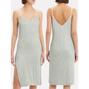 NWT Retrofete Denisa Sleeveless V-Neck Metallic Slip Dress Silver Women's Size M